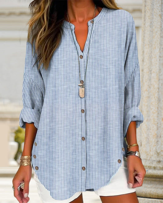 Chemise Longue à Rayures avec Boutons Latéraux pour Femme | Idéale pour un Usage Quotidien