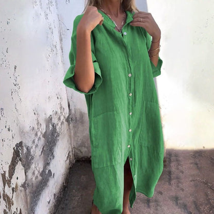 Robe Midi à Boutonnage avec Manches Longues pour Femme | Idéale pour la Saison Estivale et les Occasions Décontractées