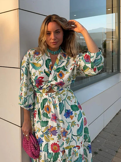Robe Longue à Motif Floral avec Manches Bouffantes pour Femmes | Idéale pour les Journées en Extérieur