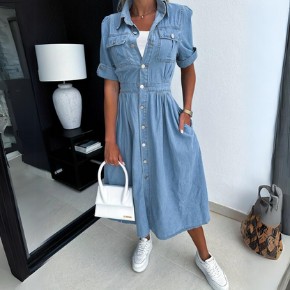 Robe à Manches Courtes avec Boutons pour Femmes | Idéale pour Tenues Décontractées ou Formelles