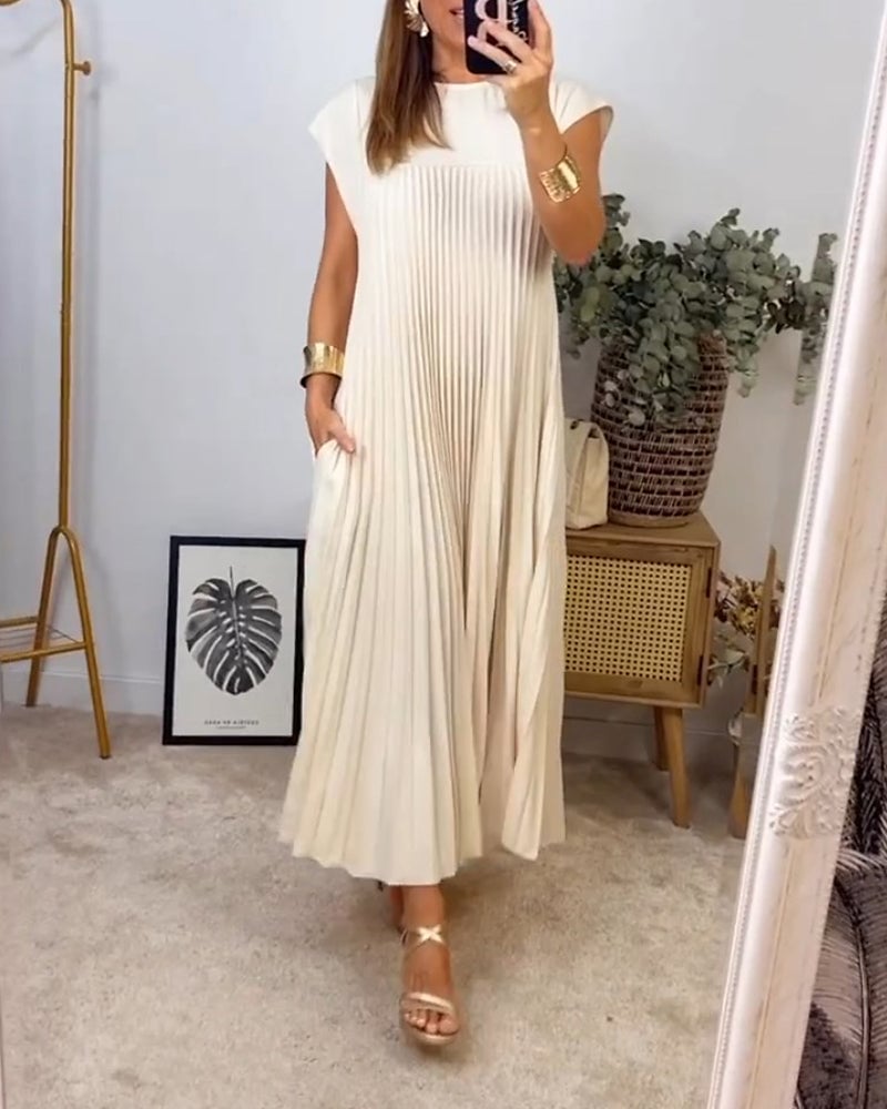 Robe Plissée Sans Manches Avec Poches Pour Femme | Idéale Pour le Printemps et l'Été