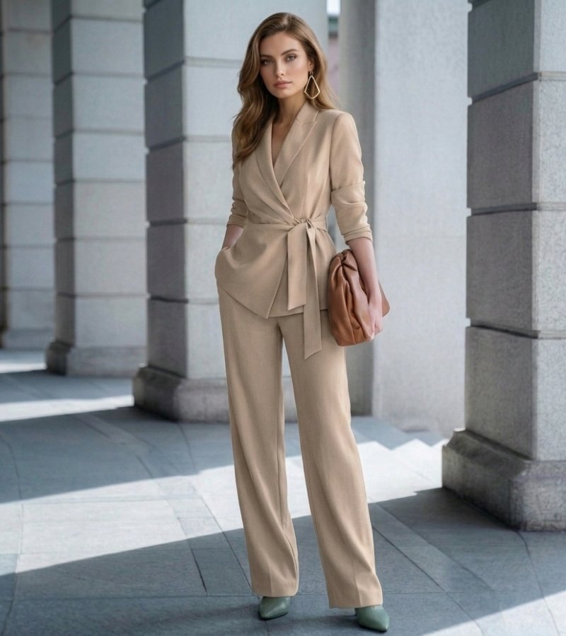 Ensemble Deux Pièces Avec Blazer Croisé Et Pantalon Droit Pour Femme | Idéal Pour Les Occasions Formelles