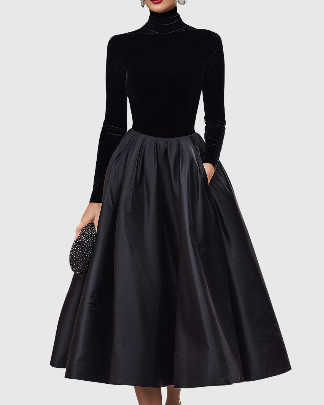 Robe Midi en Velours et Satin avec Coupe Ajustée pour Femme | Idéale pour Événements et Soirées