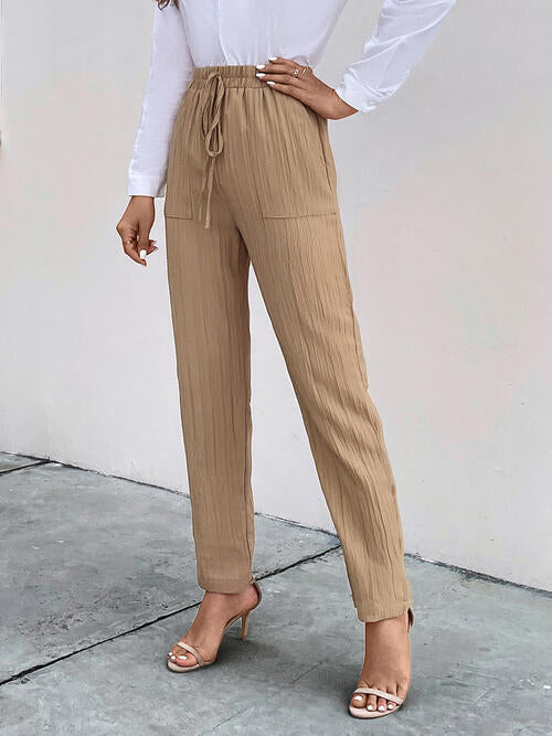 Pantalon Texturé À Cordon De Serrage Avec Poches Pour Femme | Idéal Pour Un Usage Quotidien