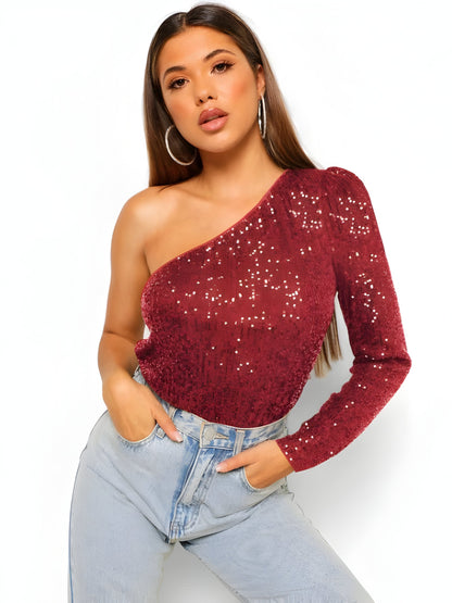 Top à Une épaule À Paillettes Pour Femme | Idéal Pour Les Soirées