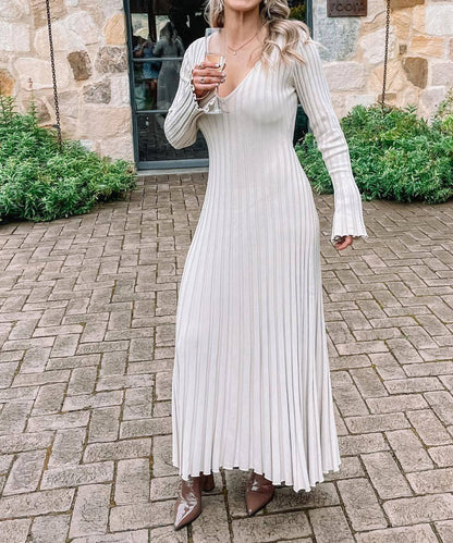Robe Longue À Manches Longues Et Maille Côtelée Pour Femme | Idéal Pour Usage Quotidien