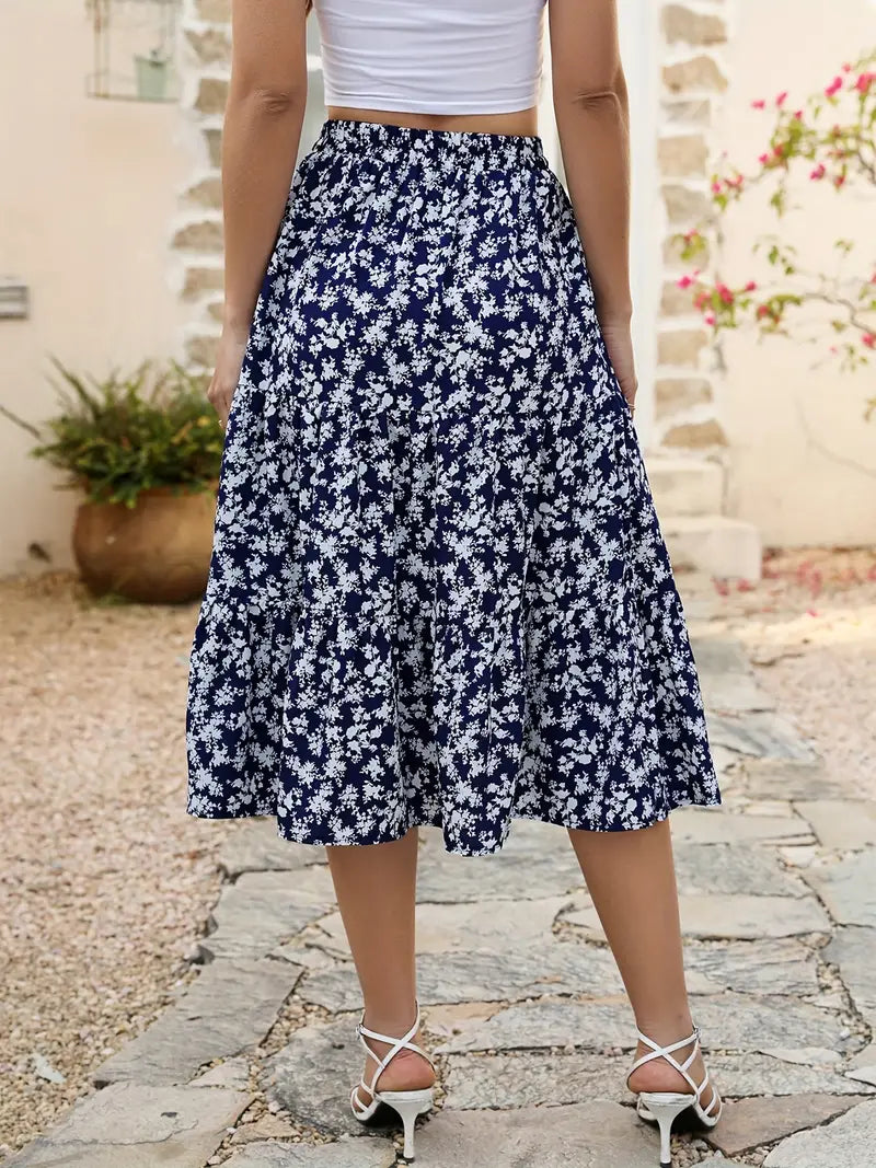 Jupe Évasée à Imprimé Floral avec Poches pour Femme | Idéale pour le Printemps et l'Été
