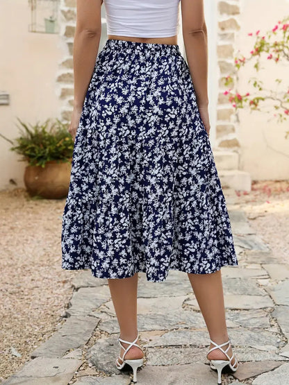Jupe Évasée à Imprimé Floral avec Poches pour Femme | Idéale pour le Printemps et l'Été