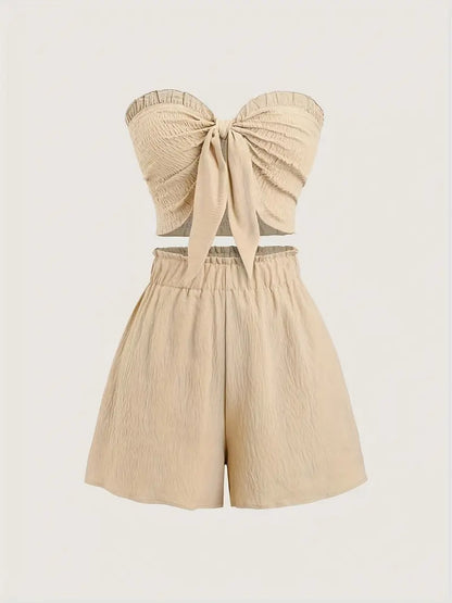 Ensemble Avec Haut Bandeau Froncé Et Short Large Pour Femme | Idéal Pour Les Journées Estivales