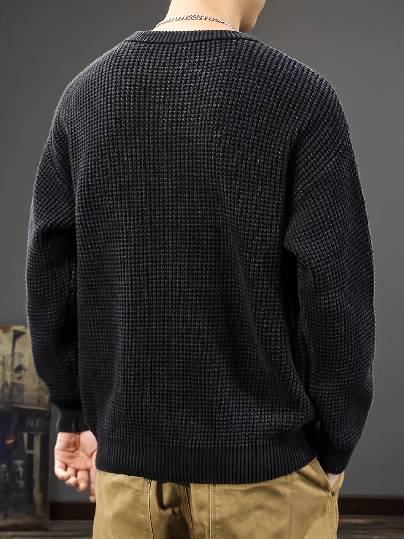 Pull Tricoté à Texture Gaufrée avec Col Rond pour Hommes | Idéal pour la Mi-Saison