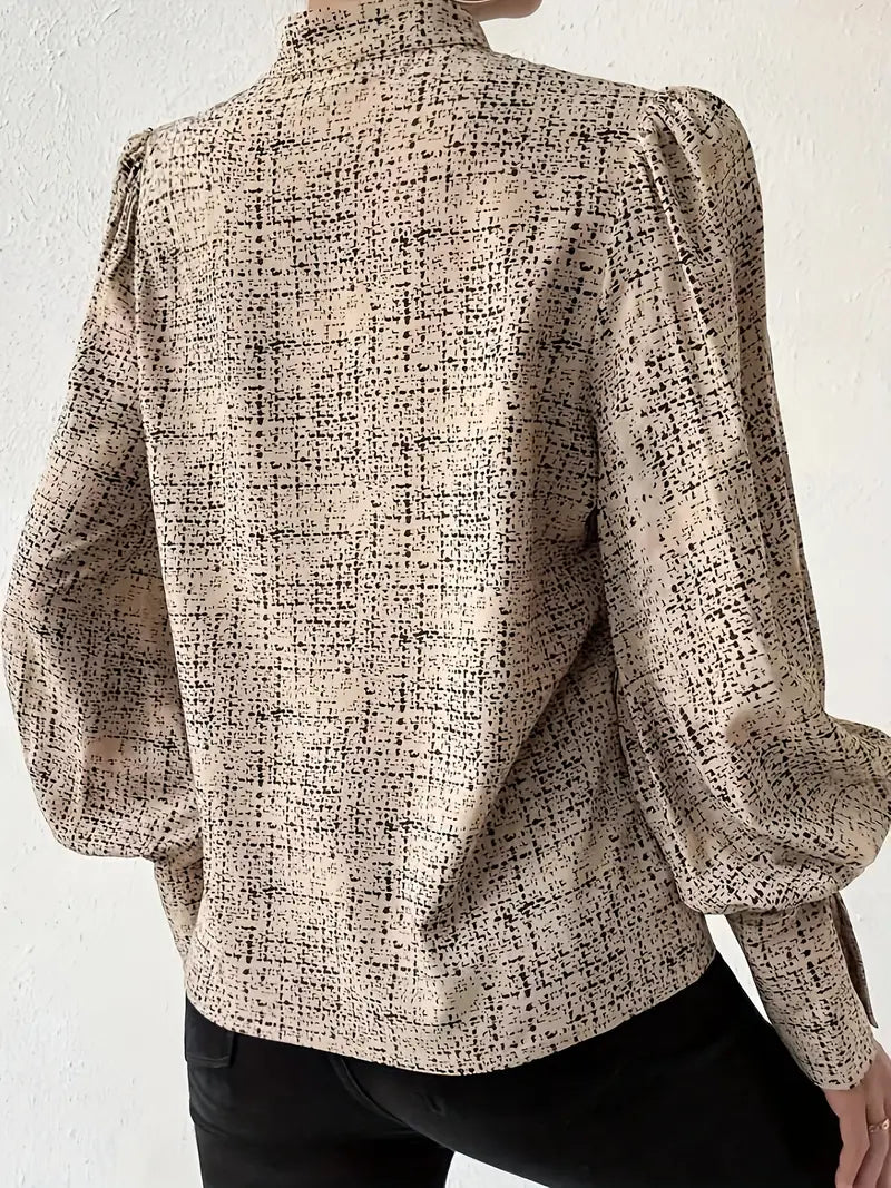 Blouse À Imprimé Abstrait Avec Volants Et Manches Lanternes Pour Femmes | Idéal Pour Usage Quotidien