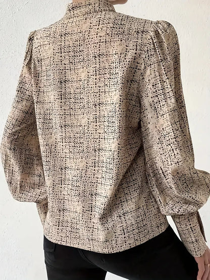 Blouse À Imprimé Abstrait Avec Volants Et Manches Lanternes Pour Femmes | Idéal Pour Usage Quotidien