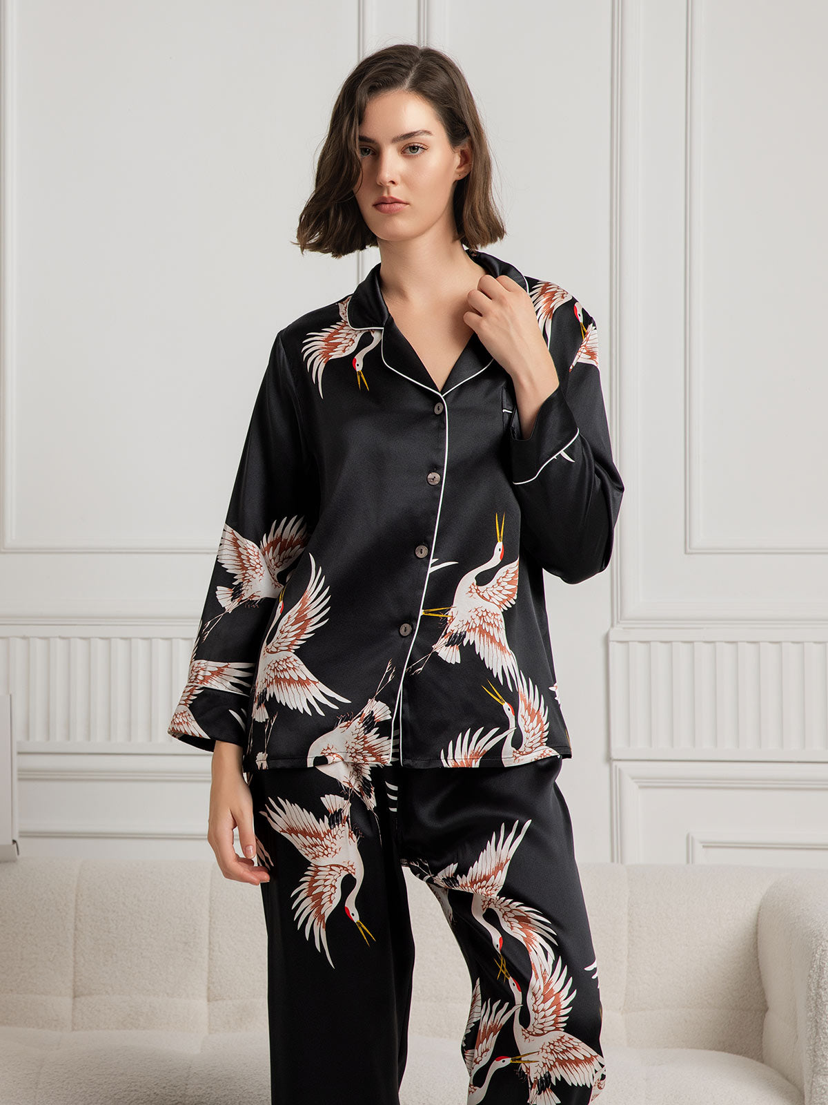Ensemble De Pyjama 2 Pièces avec Bordure Contrastée pour Femme | Idéal pour Le Sommeil Et La Détente À La Maison