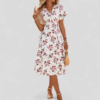 Robe Midi à Encolure en V et Coupe A-ligne pour Femme | Idéale pour Usage Quotidien et Été