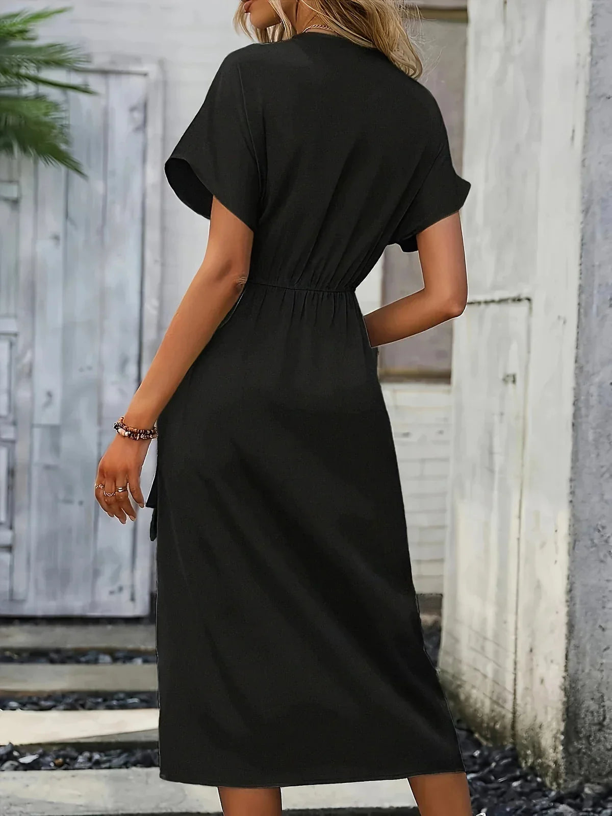 Robe Midi Portefeuille avec Décolleté en V et Manches Courtes à Volants pour Femme | Idéale pour le Quotidien et les Sorties