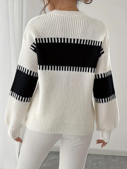Pull À Rayures Avec Col Rond Pour Femme | Idéal Pour Tenues Décontractées Et Soirées