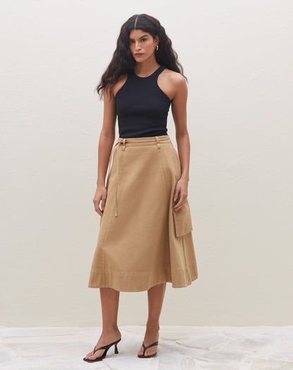 Jupe Midi Taille Haute À Nouer Style Utilitaire Pour Femme | Idéale Pour Les Soirées Et Occasions Planifiées