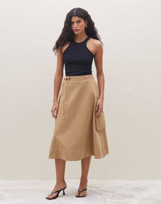 Jupe Midi Taille Haute À Nouer Style Utilitaire Pour Femme | Idéale Pour Les Soirées Et Occasions Planifiées