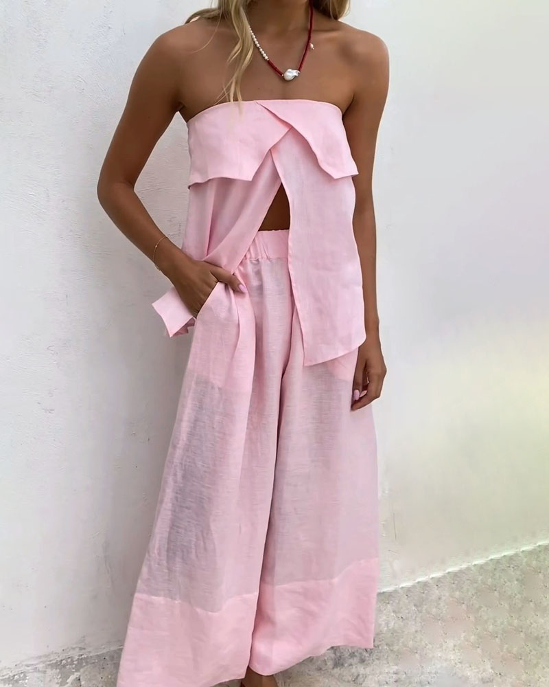 Ensemble Sans Bretelles Avec Pantalon Ample Pour Femme | Idéal Pour Les Journées Estivales