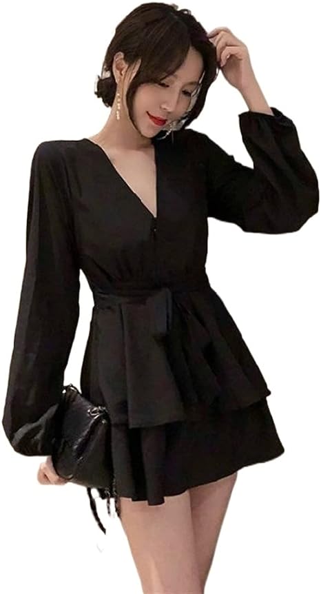 Robe Avec Encolure En V Et Manches Lanterne Pour Femme | Idéale Pour Les Occasions Formelles Et Décontractées