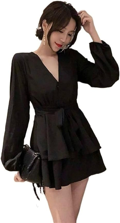 Robe Avec Encolure En V Et Manches Lanterne Pour Femme | Idéale Pour Les Occasions Formelles Et Décontractées