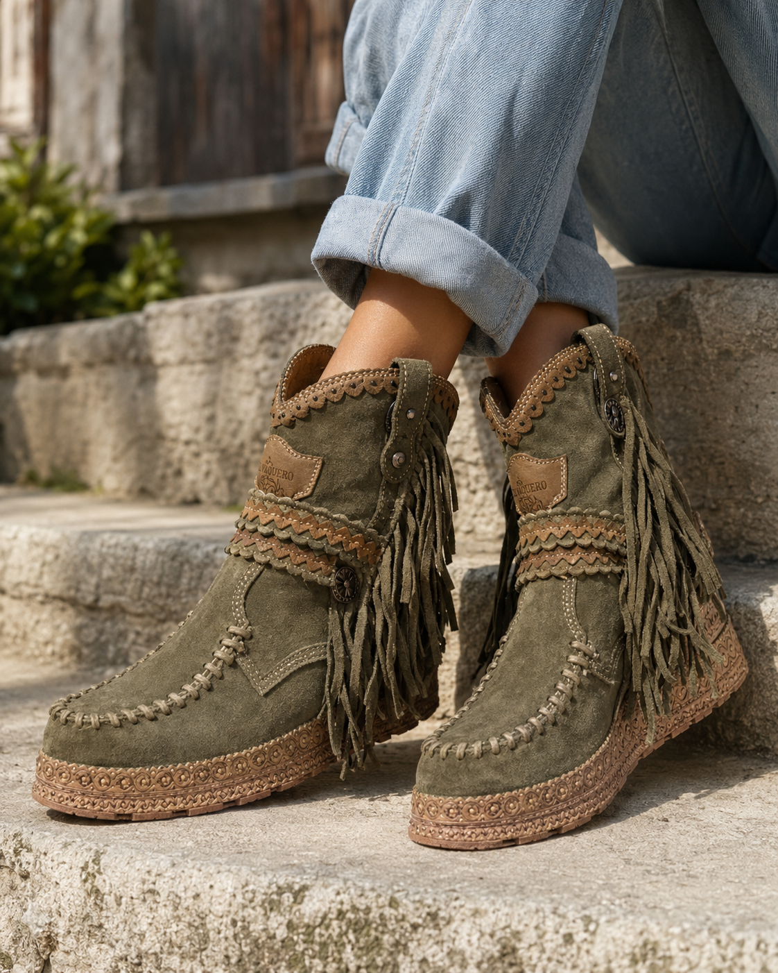 Bottines à franges avec semelle à plateforme pour femmes