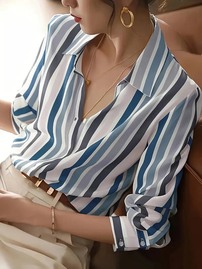 Chemise à Rayures avec Boutons et Manches Longues pour Femme | Idéale pour un Usage Quotidien