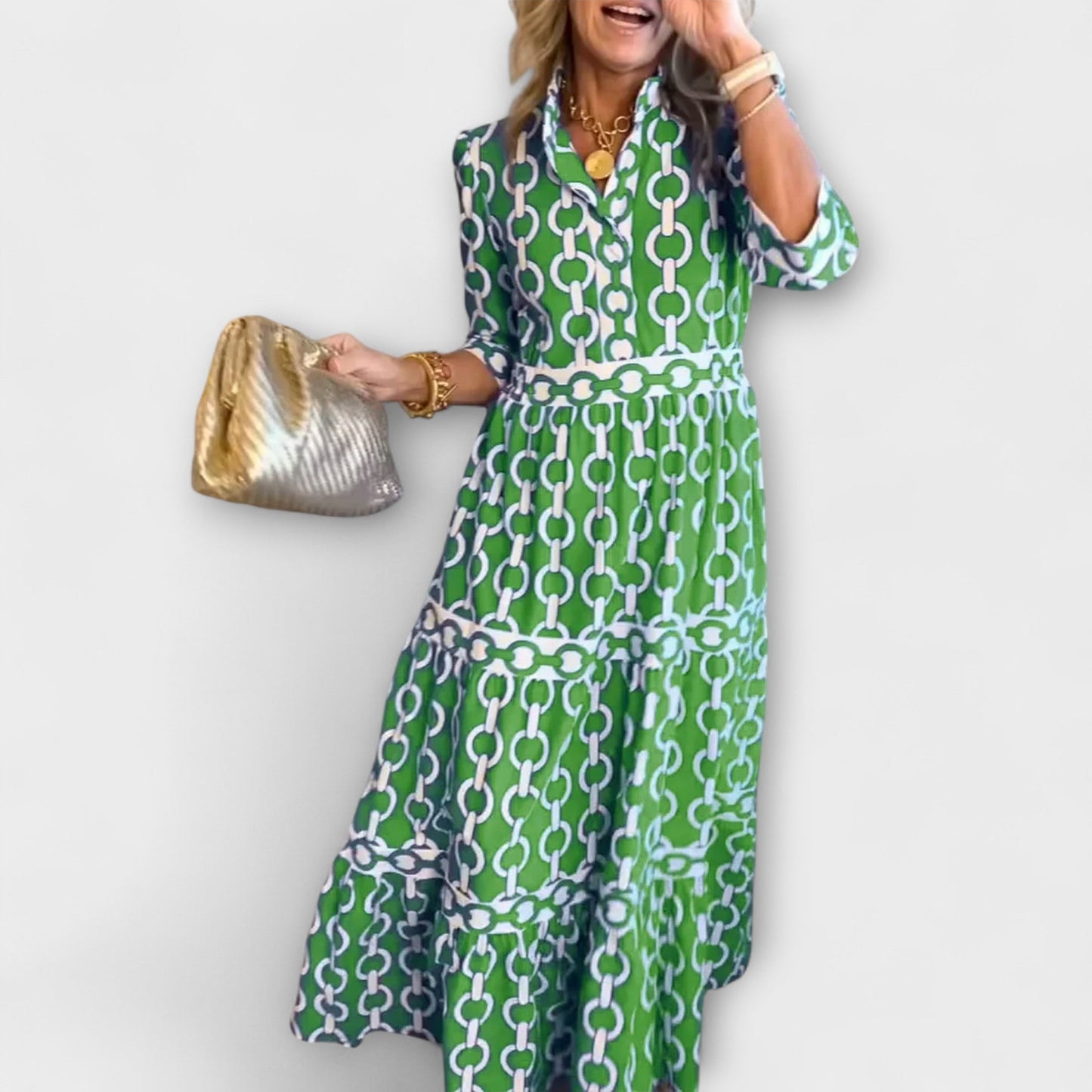 Robe Midi à Motif Chaîne pour Femme | Idéale pour Occasions Quotidiennes et Semi-Formelles