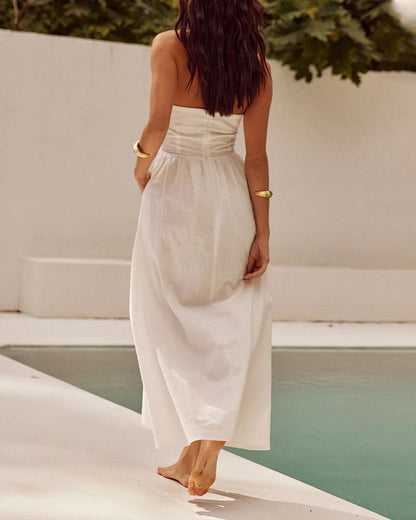 Robe Longue Dos Nu Avec Encolure Dos Nu Et Poches Latérales Pour Femmes | Idéal Pour Été Et Sorties En Extérieur