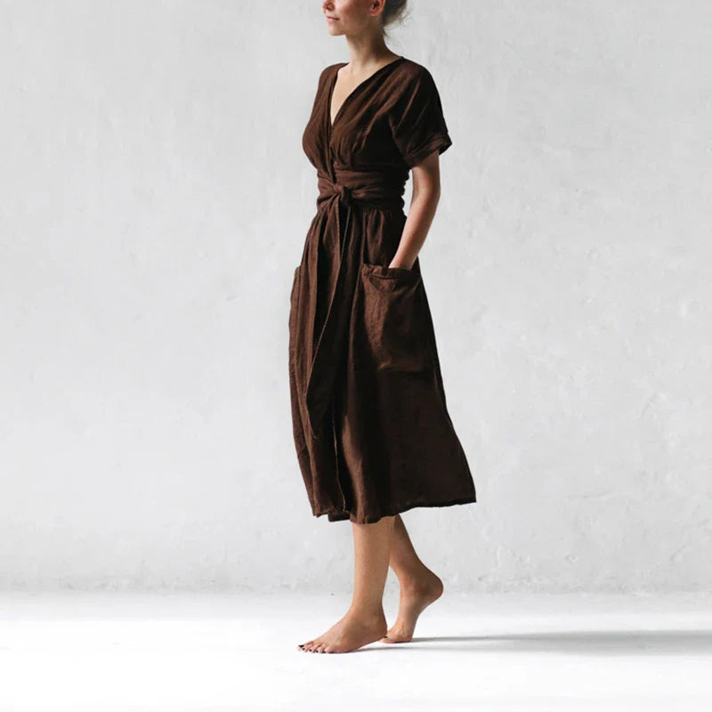 Robe Midi Portefeuille Avec Lien À Nouer Pour Femme | Idéale Pour Les Journées Décontractées