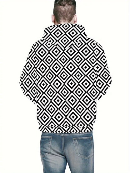 Sweat à Capuche avec Motif Géométrique pour Homme | Idéal pour les Activités Décontractées
