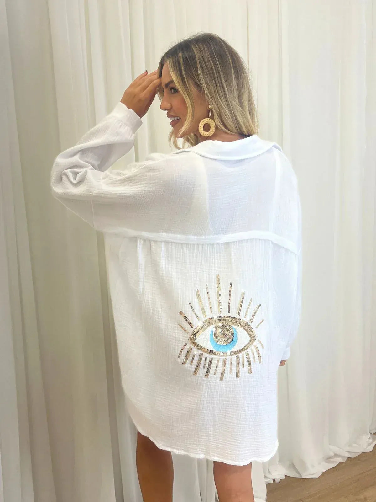Kimono Oversize Léger avec Motif Brodé au Dos pour Femme | Idéal pour l'Été
