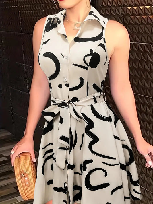 Robe Boutonnée sans Manches avec Cordon à la Taille pour Femme | Idéale pour le Printemps ou les Sorties Décontractées