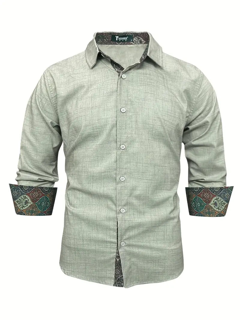 Chemise À Manches Longues Avec Détails Contrastés Et Fermeture À Boutons Pour Hommes | Idéale Pour Toutes Les Saisons
