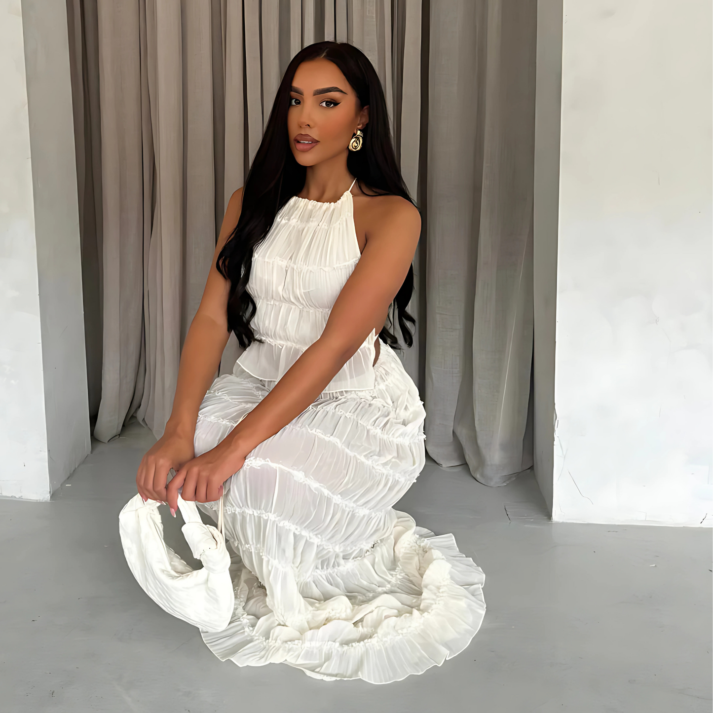 Ensemble Deux Pièces avec Haut Halter et Jupe Longue pour Femme | Idéal pour l'Été Décontracté