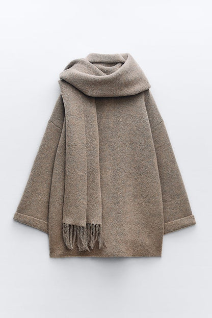 Veste Courte Tricotée avec Écharpe pour Femme | Idéale pour la Saison Froide