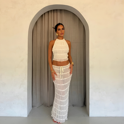 Ensemble Deux Pièces avec Haut Halter et Jupe Longue pour Femme | Idéal pour l'Été Décontracté