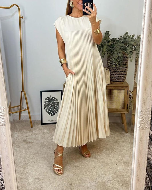 Robe Plissée Sans Manches Avec Poches Pour Femme | Idéale Pour le Printemps et l'Été