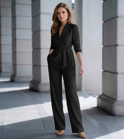 Ensemble Deux Pièces Avec Blazer Croisé Et Pantalon Droit Pour Femme | Idéal Pour Les Occasions Formelles