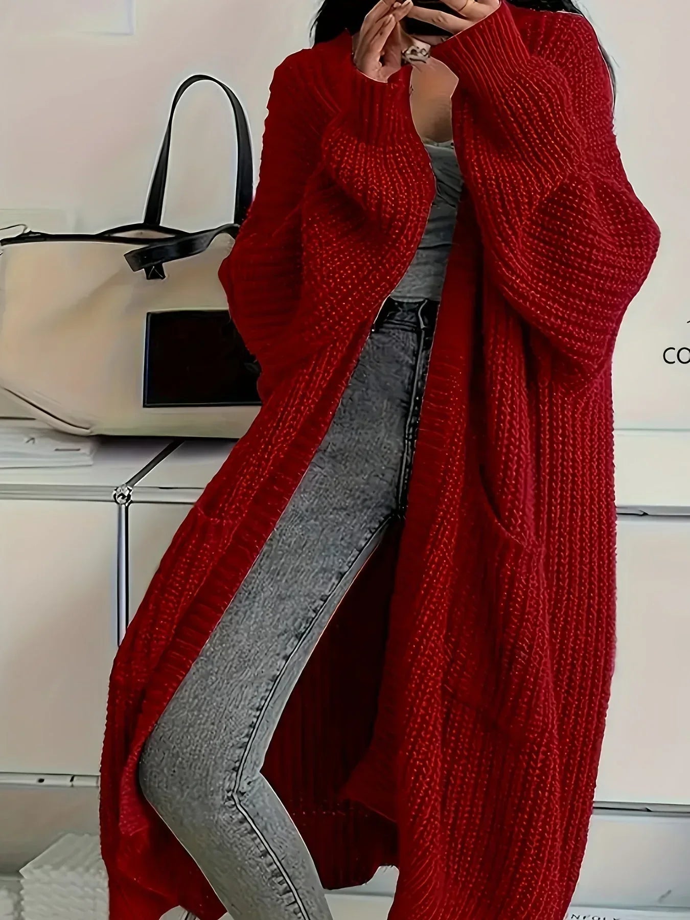 Cardigan long en maille torsadée pour femmes