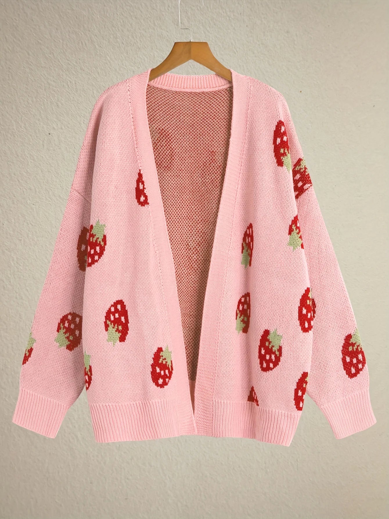 Cardigan motif fraises manches longues pour femmes