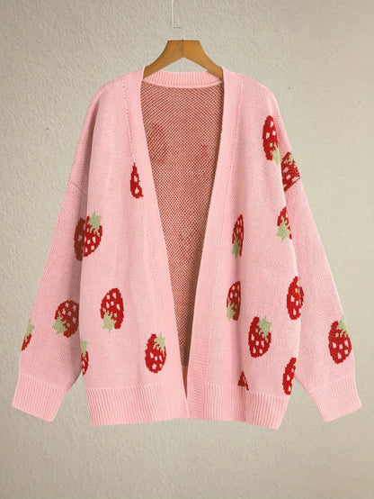Cardigan motif fraises manches longues pour femmes