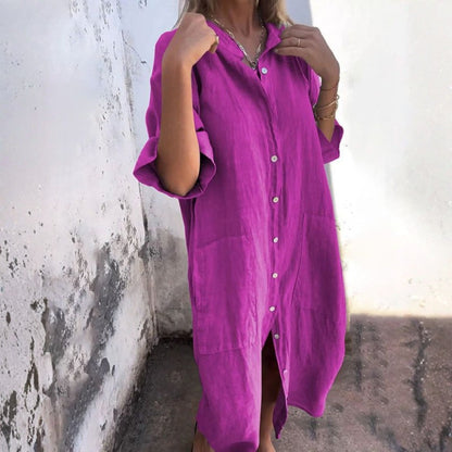 Robe Midi à Boutonnage avec Manches Longues pour Femme | Idéale pour la Saison Estivale et les Occasions Décontractées