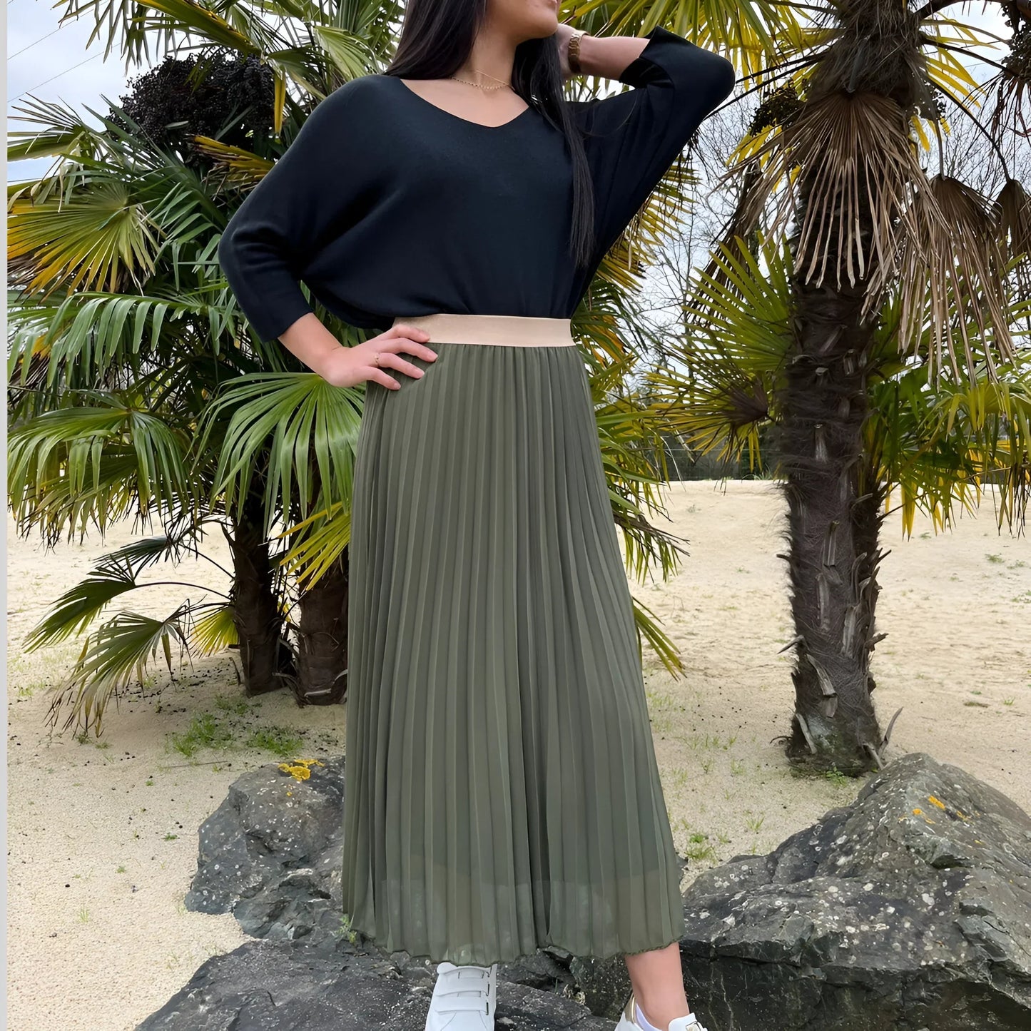 Jupe Plissée Longue Avec Ceinture Dorée Pour Femme | Idéale Pour Le Quotidien Et Les Occasions Planifiées