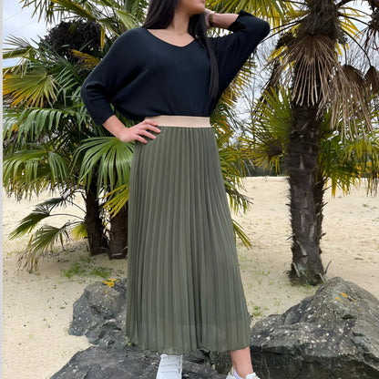 Jupe Plissée Longue Avec Ceinture Dorée Pour Femme | Idéale Pour Le Quotidien Et Les Occasions Planifiées