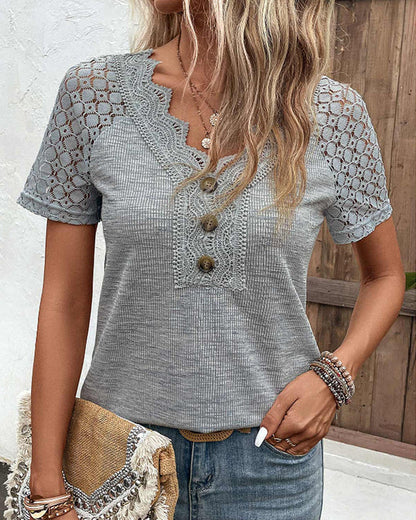 T-Shirt Manches Courtes avec Détails en Dentelle pour Femme | Idéal pour le Printemps et l'Été