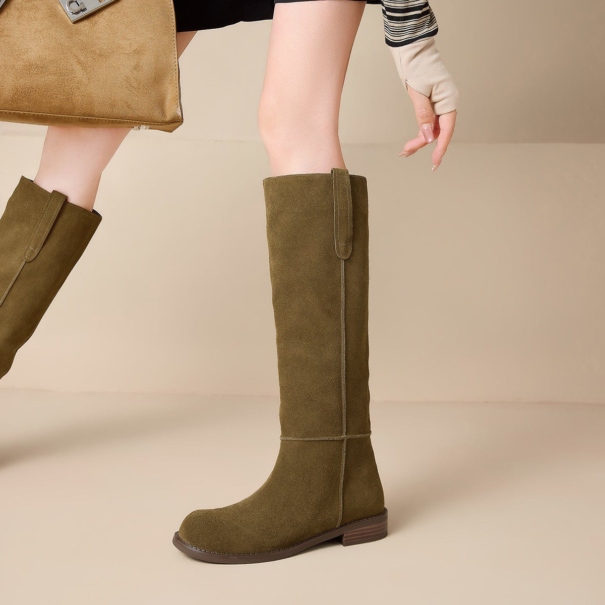 Bottes hautes à talon bas pour femmes