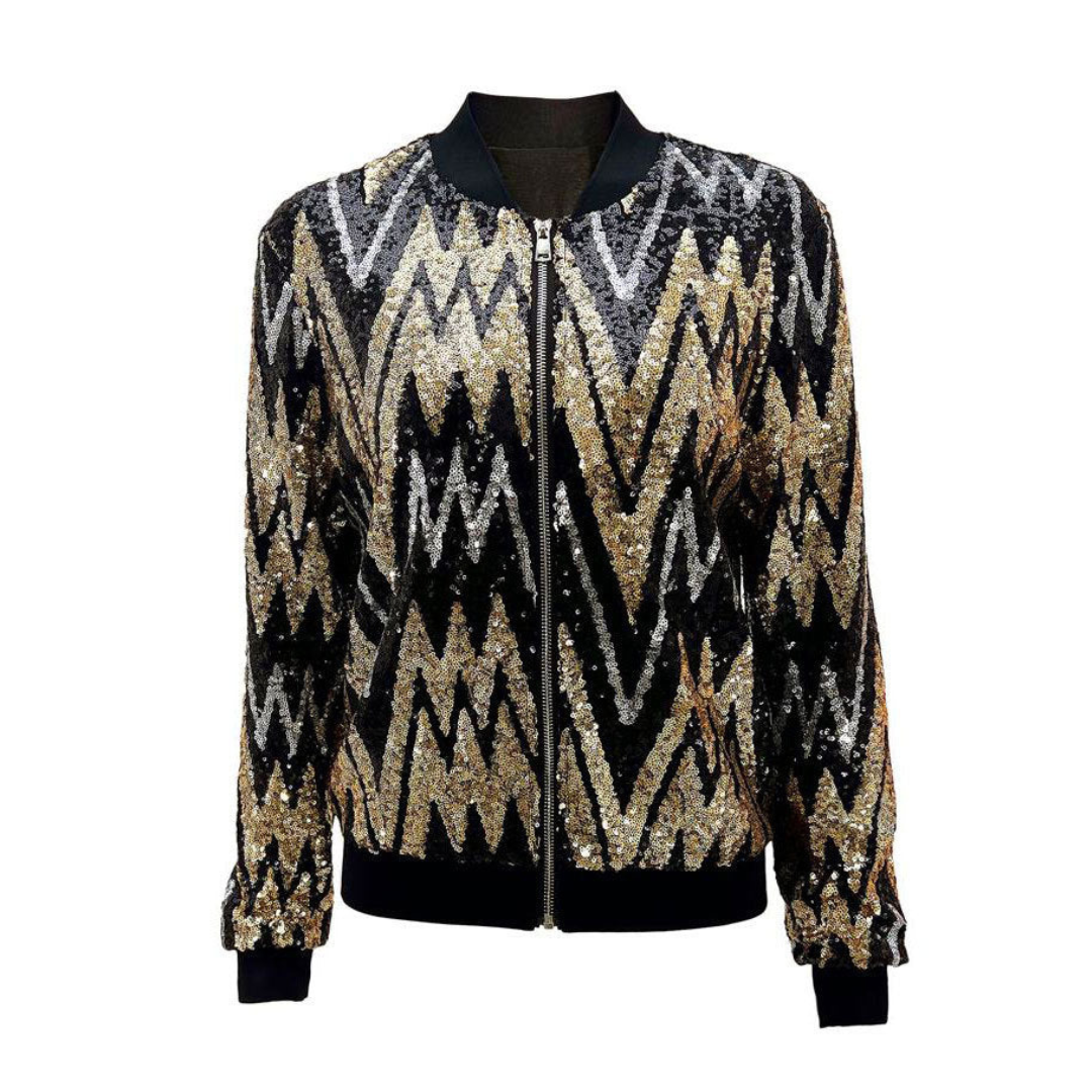 Veste Avec Fermeture Zippée Et Détails à Paillettes Pour Femmes | Idéal Pour Soirées Et Événements