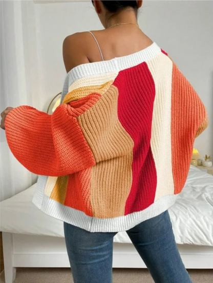 Cardigan à panneaux de couleurs contrastées et manches bouffantes pour femme | Idéal pour l’automne et les occasions décontractées