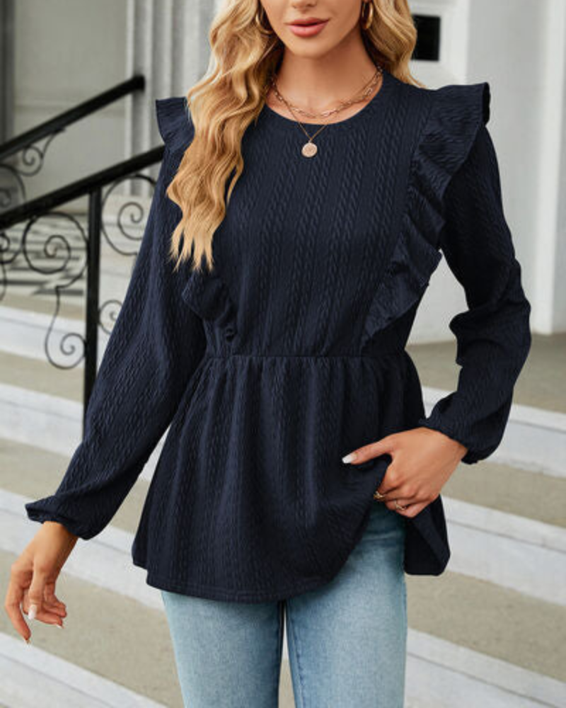Blouse à Col Rond Volanté et Manches Longues pour Femme | Idéale Pour Un Usage Quotidien